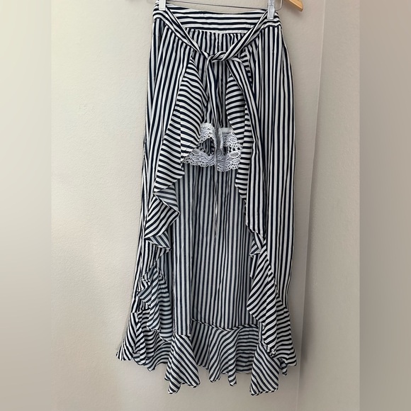Miss Me Skirt Maxi over Mini Lace Shorts Blue White Striped.sz S. Resort, Beach - Picture 1 of 7